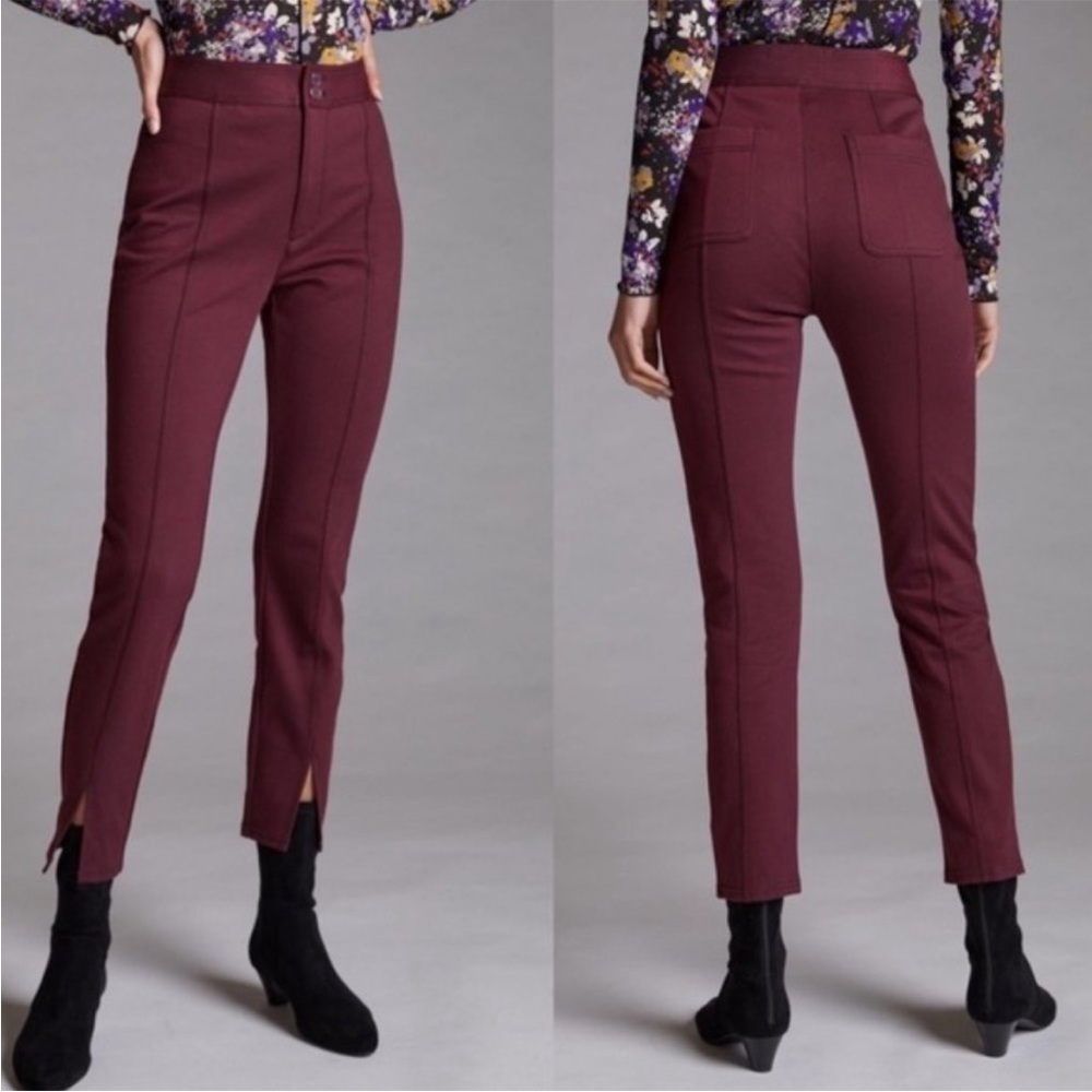 Maeve Anthropologie High Rise Seamed Split Hem Skinny Pant in Plum Burgundy 2